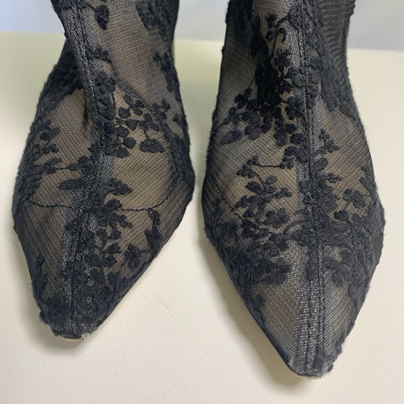 Ameri Vintage Sheer Embroidery Mesh Boots Black Floral Block Heel Size M US 7 - Picture 2 of 13